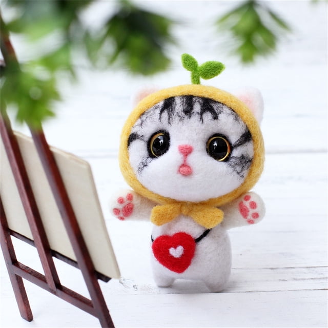 Motif de Chat Mignon Fait Main DIY Feutres de Laine Paquet de Production