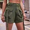 thumbnail image 4 of Shorts Vaqueros Cargo para Mujer - Shorts Casuales de Verano Vintage con Botones y Cremallera Verde M, 4 of 8