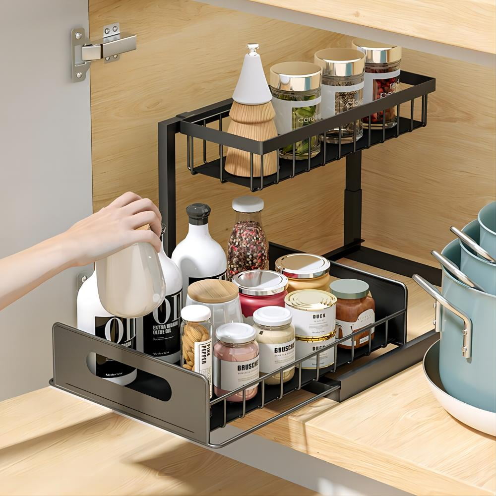 2Tier Pull Out Spice Rack Organizer for Slide Out Seasoning