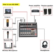 Sound Card Mixing Console 48V Phantom Power 16 Digital USB Record Function Mixer 6-channels