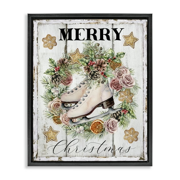 Stupell Industries Winter Ice Skates Holiday Painting Black Floater Framed Canvas Art Prints Wall Art, 17 x 21