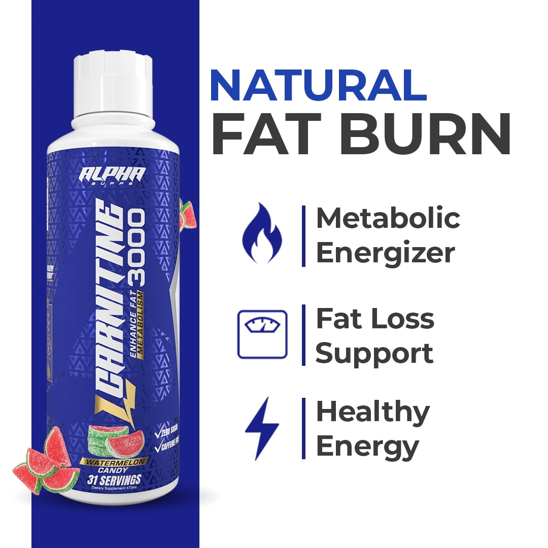 Alpha Supps L-Carnitine Liquid 3000 - Stimulant Free Energy Support For Men & Women - Watermelon Candy, 16 oz