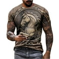 thumbnail image 2 of Zylanna Men's Short Sleeve T-Shirts, Crew Neck Relief Steed Print Summer Lightweight Daily leisure Tops for Men Coffee Size L, 2 of 6
