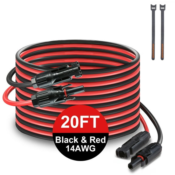 MHPOWOS 20Ft 14 AWG Solar Panel Extension Cable Solar Wire Connectors Black Red for solar power plants PV connectors