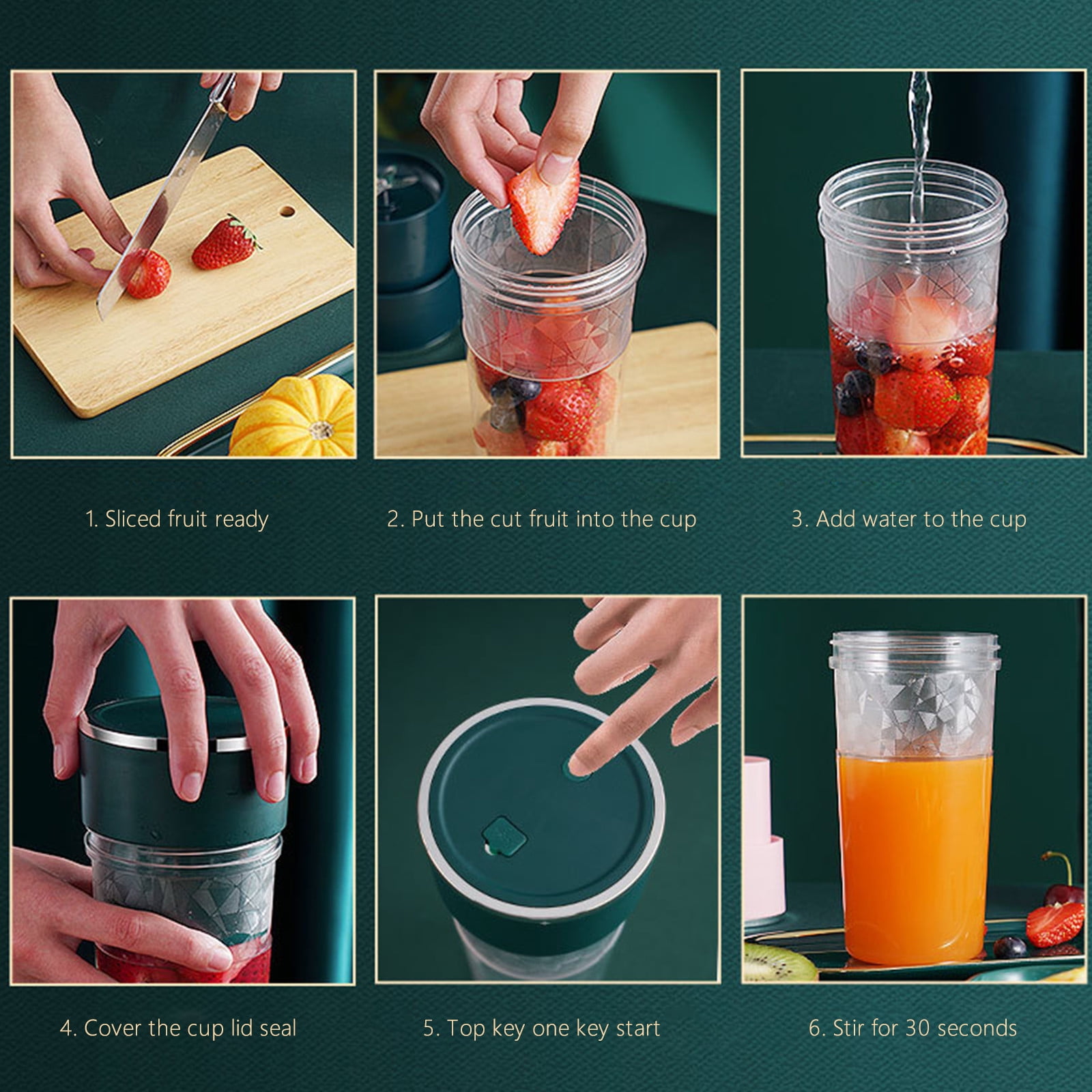 Portable Blender, USB Rechargeable Juicer, Handheld Fruit Mixer, Mini Smoothie Maker for Sports and Travel, Easy to Clean Personal Blender with 4 Blades