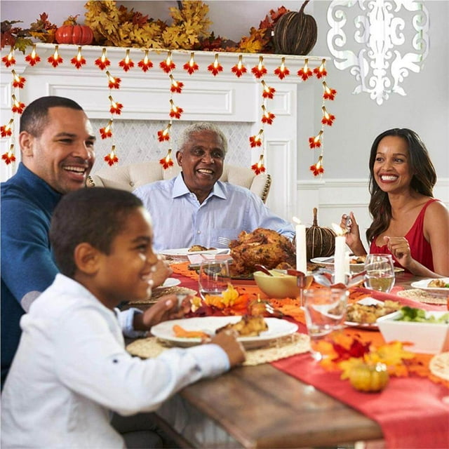 kurtrusly 3D Thanksgiving Decorations Maple Lights 3 Meters 30 LED String Lights Battery Operated Autumn Garland Harvest Home Decorations