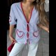 thumbnail image 4 of Tops con Lazo Delantero para Mujer, Top Babydoll de Cuadros , Tops de Abullonada, Tops Veraniegos de Larga con Corazón, Bonitos Azul XL, 4 of 10