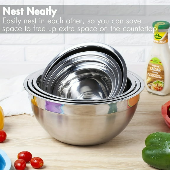 7 Piece Mixing Bowls With Lids For Kitchen, Stainless Steel Mixing Bowls Set Ideal For Baking, Prepping, Cooking And Serving Food, Nesting Metal Mixing Bowls For Space Saving Storage
