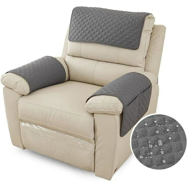 Sofa Armrest Cover, Waterproof Recliner Armrest Cover with Pocket, 1 Seater Dark Grey