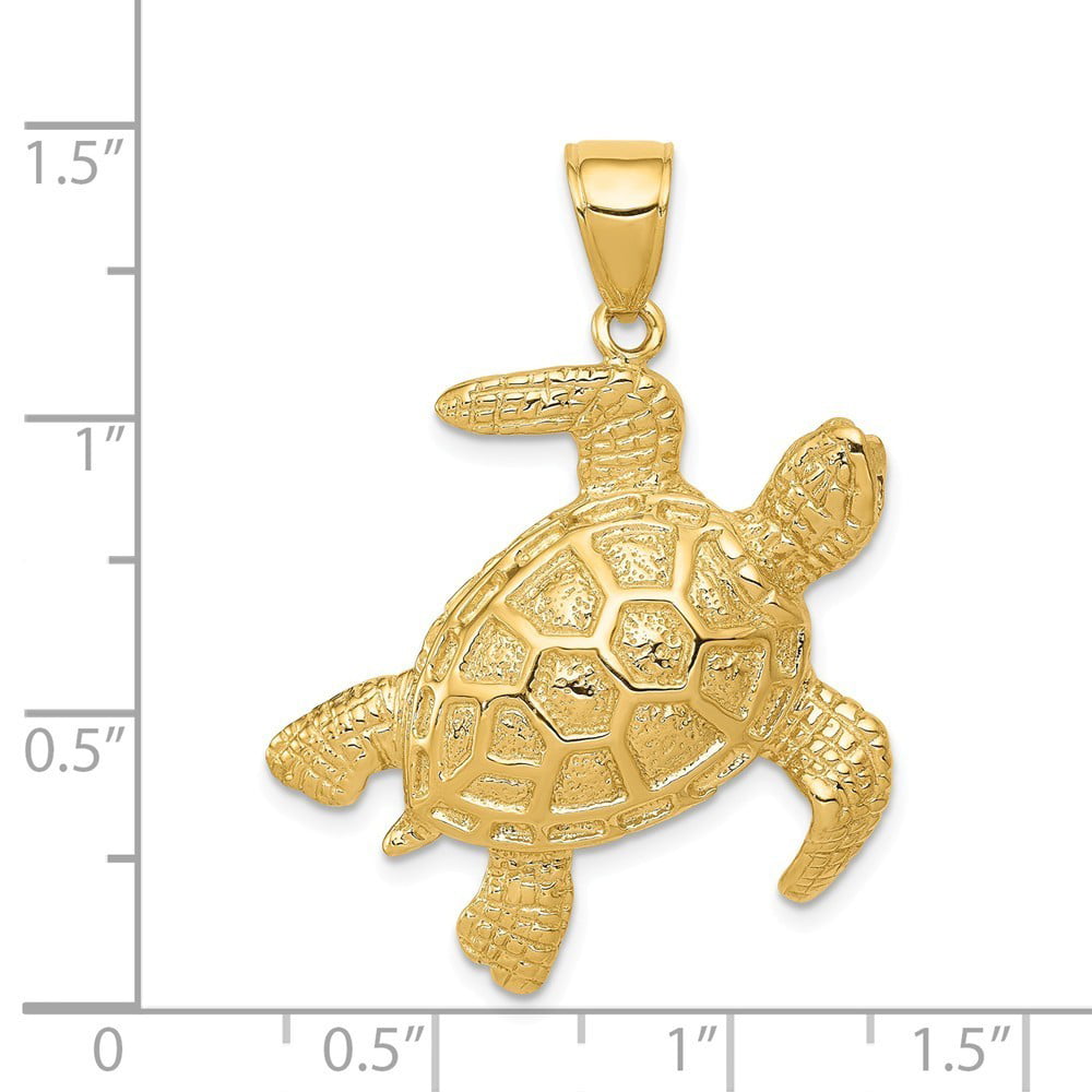 14k Yellow Gold Turtle Pendant 17mm Length 