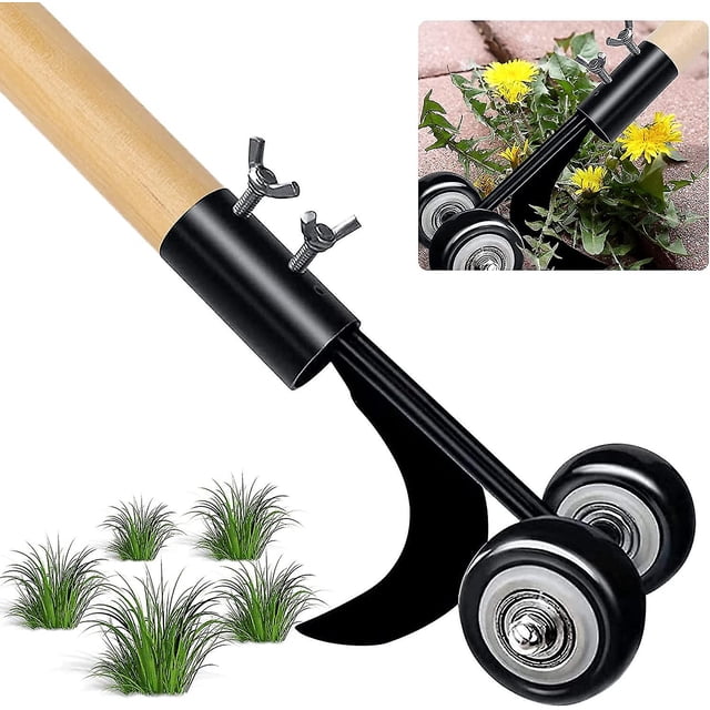 Herramienta de desmalezado manual, deshierba manual con ruedas, para limpieza entre patios de losa de piedra y césped Cisea, palos no incluidos (hy)