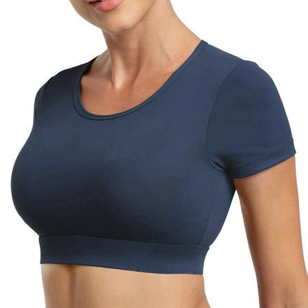

Women T Shirts Casual Open Back Tee Tops With Removable Pads Workout Backless Bra Top Tshirts