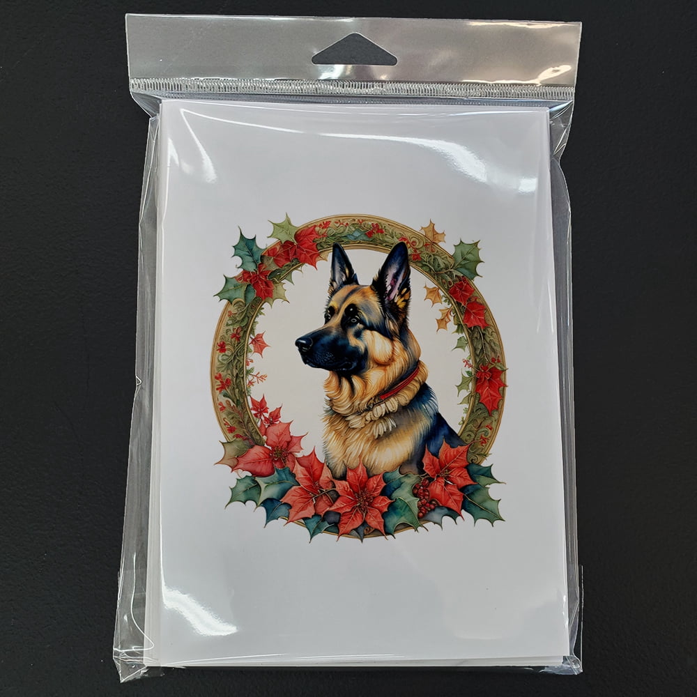German Shepherd Christmas Flowers Greeting Cards Pack of 8 7 in x 5 in