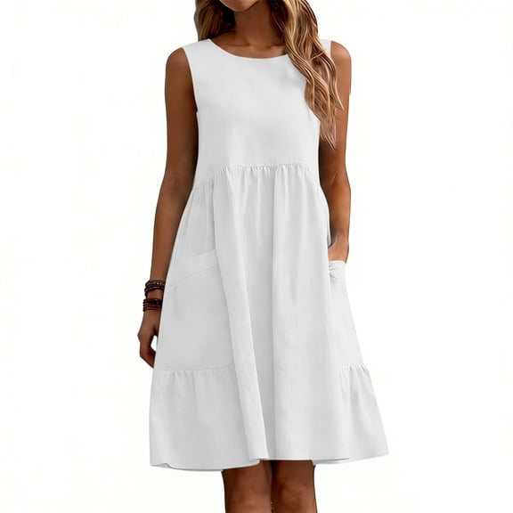 XuJwPNcy Summer Dresses for Women Sleeveless Loose Fit Sundresses with Pockets A Line Knee Length Dress Casual Beach Clothes