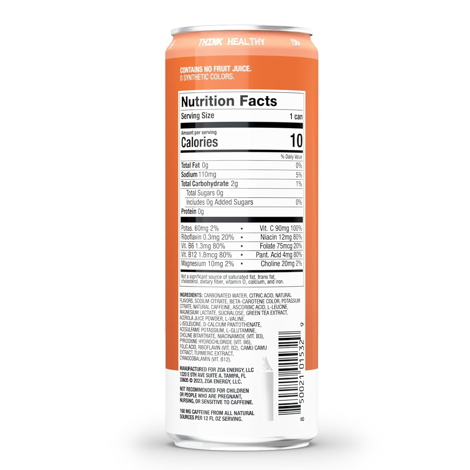 ZOA Zero Sugar Energy Drink, Wild Orange, 12-Pack, 12oz