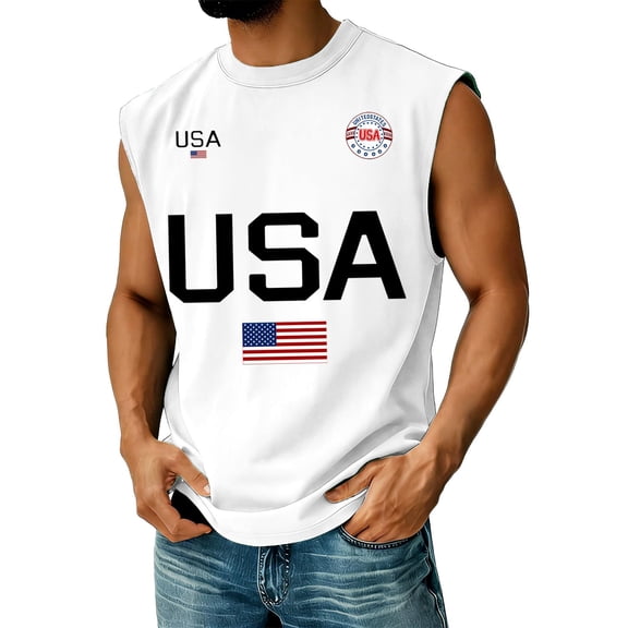 Trgacdwlo S-5XL Big and Tall USA Tank Tops Men Freedom 250th Anniversary America Shirt Summer Patriotic Mens Sleeveless Shirts White XXXL