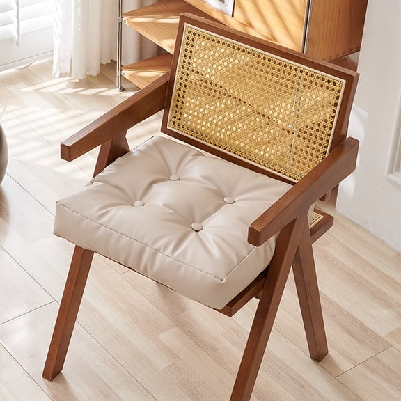 Dual Sided Faux Leather Seat Cushion - Waterproof Square Seat Pad for Dining Room, Kitchen and Office Chair Cushion with Handle 17.7"X17.7"X3.15" (1 Pack, White)