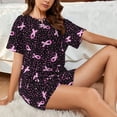 thumbnail image 4 of Gukieu Breast Cancer Awareness3 Print Women's Short-sleeved Pajama Set, Round Neck Button Top Elastic Shorts 2-piece Set, Summer Home Leisure Clothing-X-Large, 4 of 6