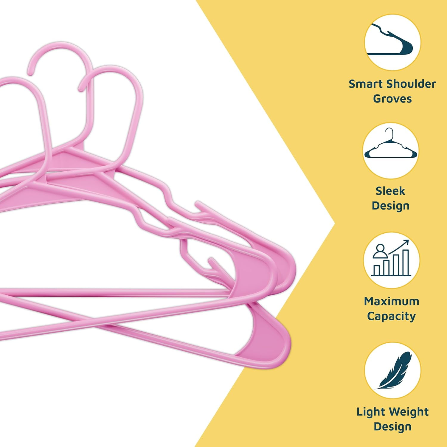 Lifemaster Plastic Clothes Hangers – Heavy Duty Hanger Set, For Organizing Clothes, Dresses, and Coat, Holds Up To 5 lbs, Space-saving Hangers with Non-Slip Shoulder Grooves, Pack of 50, Pink