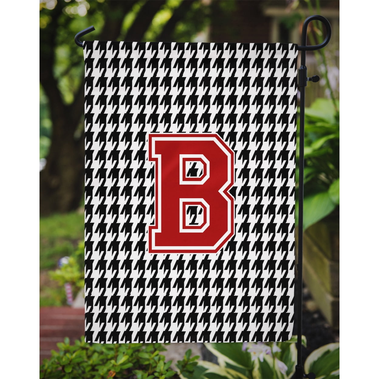 Carolines Treasures CJ1021-B-GF Houndstooth Black Initial  B Monogram Initial Flag Garden Size CJ1021 Small multicolor