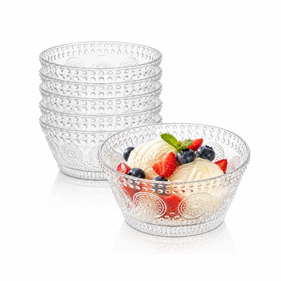 QUANSHANGJU Set of 6, 9 oz Clear Glass Dessert Bowls, Ideal for Salad, Ice Cream and Cake