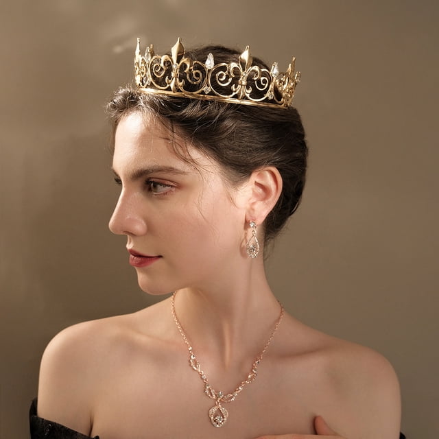 Royal King Crown para hombres/mujeres (unisex) - Coronas y tiaras de príncipe de metal, sombreros de fiesta de cumpleaños redondos completos, accesorios de disfraces medievales para bailes, bodas