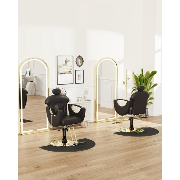 Baasha Barber Chair Reclining Hair Salon Chair, All Purpose Gold Salon Chair for Hair Stylist, 360 Degrees Rolling Swivel Styling Chair, Shampoo Chair Tattoo Chair - Black