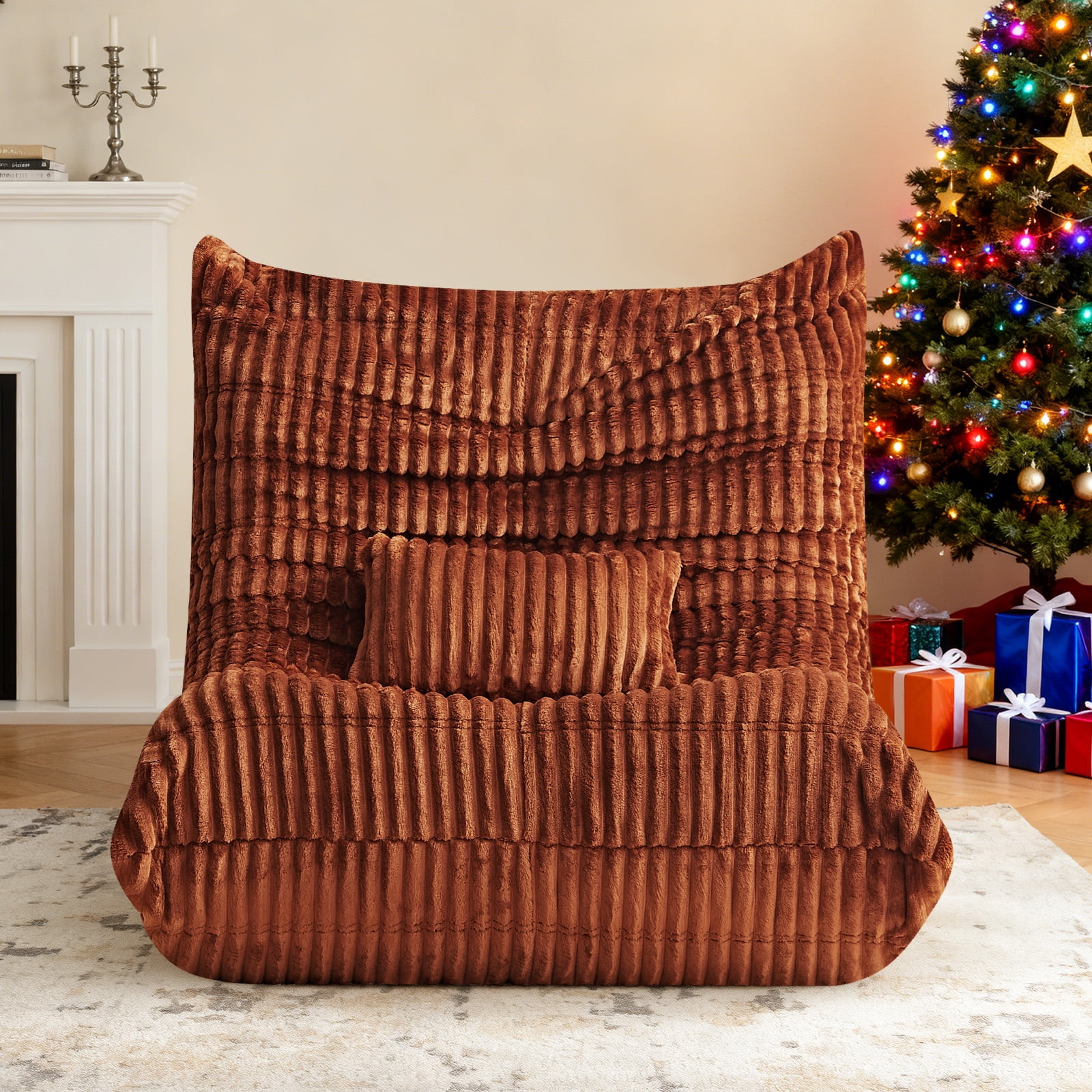 Bean Bag Chair for Adults with Lumbar support pillow Memory Foam Giant Bean Bag Sofa with Corduroy Material Lazy Sofa for Living Room Bedroom Dorm Office, Orange