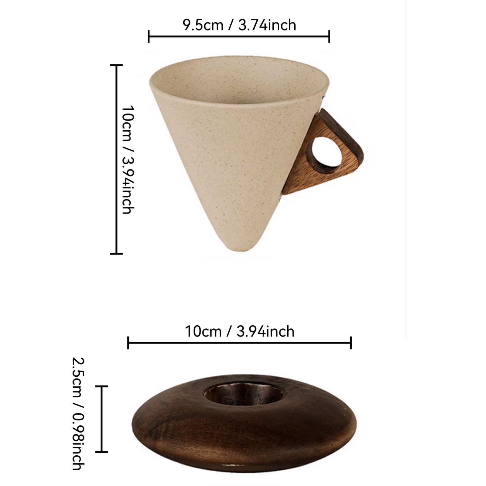 Vintage Terracotta Coffee Mug Set–Handcrafted 8.45oz Ceramic Cup With Acacia Wood Handle & Saucer, Matte Cream Yellow Medieval-Style Espresso Cup For Home/Office/Gifting