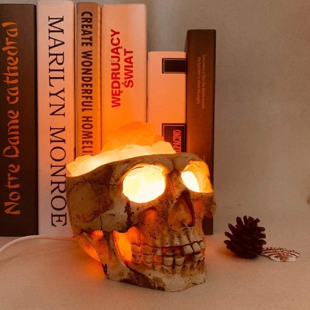 Lámpara de noche con forma de calavera de sal de resina sin electrodos, lámpara de mesa LED con forma de cabeza de fantasma de terror, luz nocturna LED Promise con forma de calavera de sal de resina r