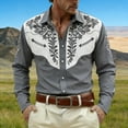 thumbnail image 2 of Mens Shirts Casual Carnival Western Cowboys Long Sleeve Top Festive Print Button Down Lapel Comfortable Shirt for Men Grey XL, 2 of 5