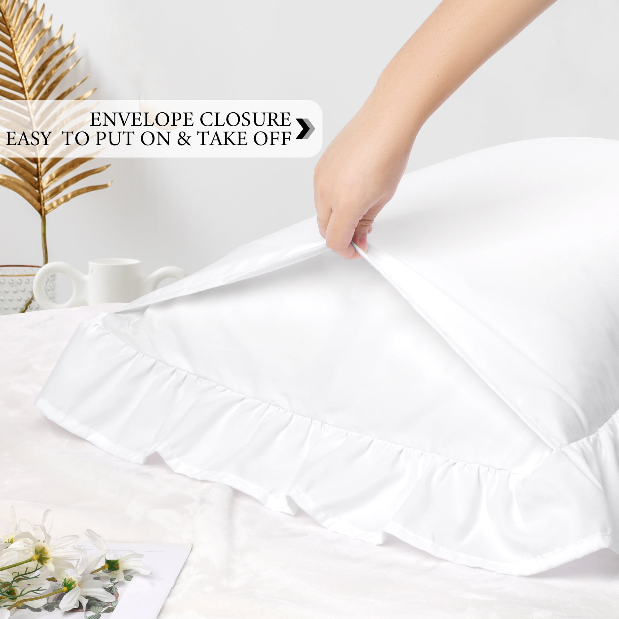 Unique Bargains Microfiber Ruffle Envelope Closure Body Pillowcases White 20"x48"
