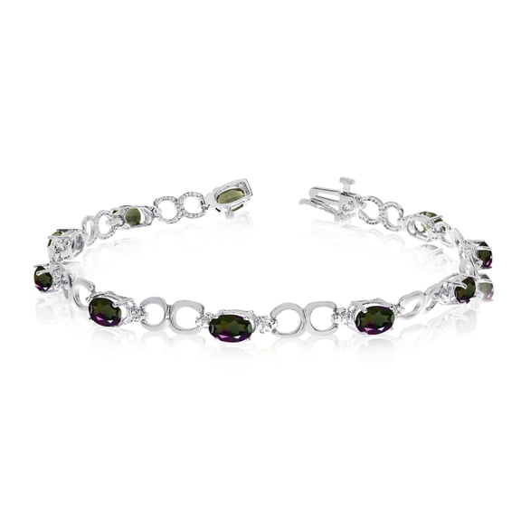 14K White Gold Oval Mystic Topaz and Diamond Bracelet (6 Inch Length)