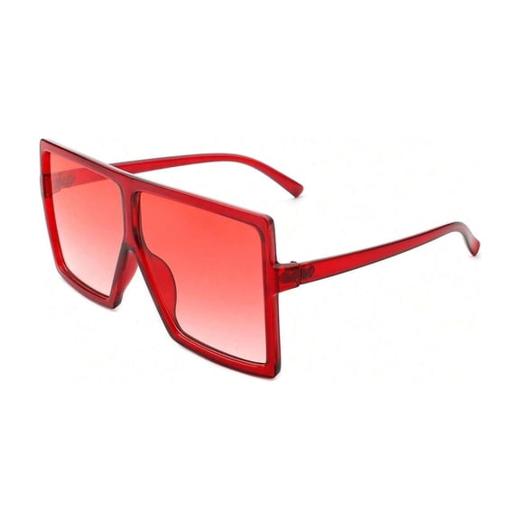 Bold Red Square Sunglasses - Red Frame Red Lens UV Protection Trendy Summer Beach Eyewear