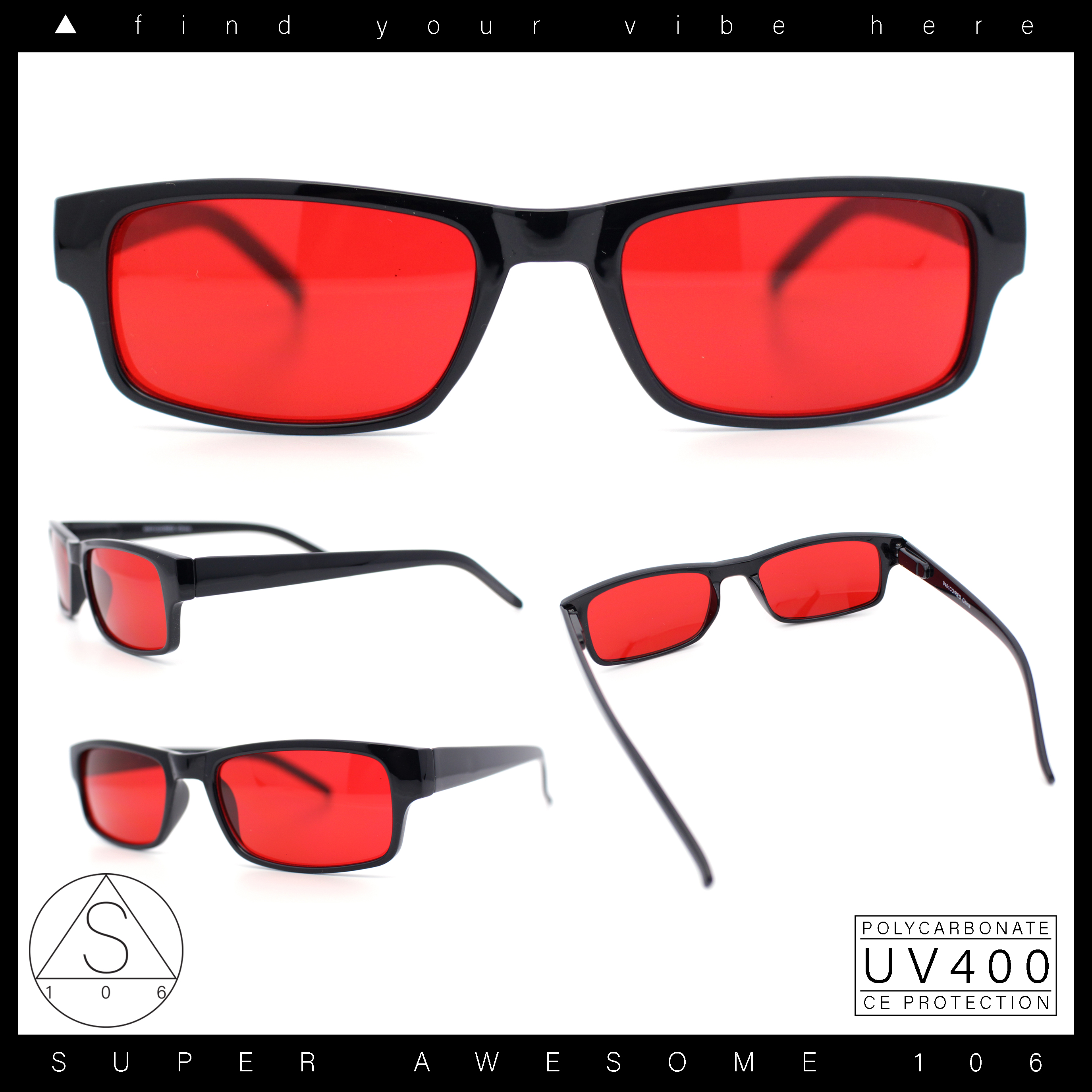 Mens Small Face Snug Fit Color Lens Rectangular Plastic  display picture 2