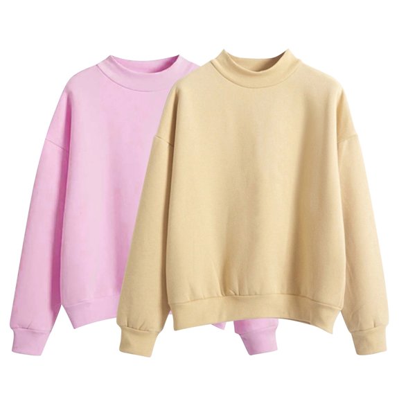 NMMUED 2 Pcs Sweatshirt for Women Womens Fall Tops Womens Tops Casual Outfits for Women Womens Crewneck Sweatshirt Womens Sweatshirts No Hood Womens Pullover Sweatshirt Beige L
