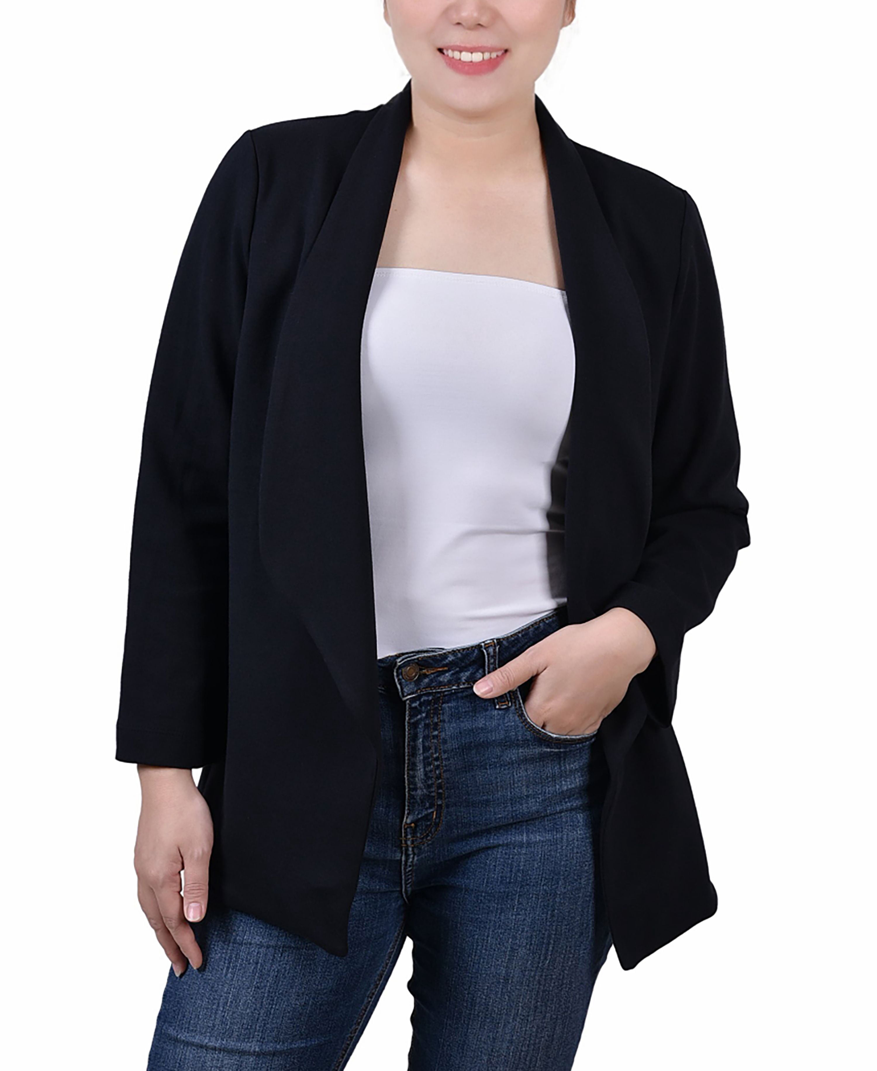 NY Collection Petite 3/4 Sleeve Ponte Jacket Black PXL - Walmart.com