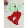 thumbnail image 2 of Infant Girls Christmas 3PCS Long Sleeve Heart Print Tops Solid Color Flared Pants Headband Sets, 2 of 8