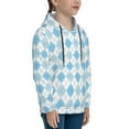 thumbnail image 3 of Lsque Blue and White Squares Patten Youth Hoodie Sweatshirt Pullover with Kangaroo Pocket Boys and Girls Hoodie Warm Hoodie for Kids-Large, 3 of 6