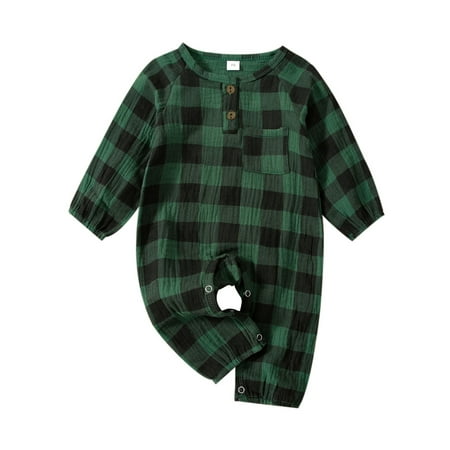 

Frobukio Christmas Newborn Infant Baby Girls Boys Jumpsuit Long Sleeve Plaid Rompers Xmas Clothes Green 6-12 Months