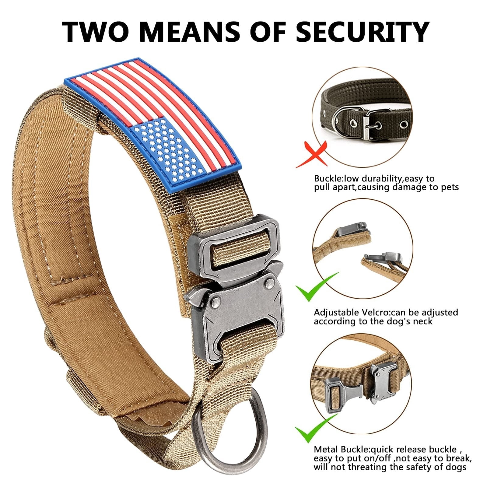 mirlewaiy Tactical Dog Collar Leash Set, Adjustable Military Training Nylon Dog Collar with Controll Handle and Heavy Metal Buckle for Medium and Large Dogs，with Patches and Airtags Case