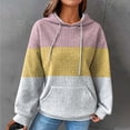 thumbnail image 2 of Womens Hoodies Winter Fall Loose Fit Hooded Long Sleeve Puff Cold Shoulder with Pocket Colorblock Pullover Waffle Knit Top Tops(Pink,L), 2 of 4