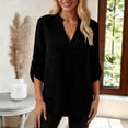 thumbnail image 5 of UQJfacai Womens Summer Tops Roll Up 3/4 Sleeve Notched V Neck Shirts Dressy Casual Blouses Trendy Fashion Clothing with Pocket S-XL, 5 of 7