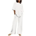 thumbnail image 2 of pstuiky Pajama Sets for Women 2 Piece, Women Print Short Sleeve Round Neck Blouses Shirts Sets and Long Pants Regular Fit Casual Oversized Nighty Loungewear Set White XXL, 2 of 5