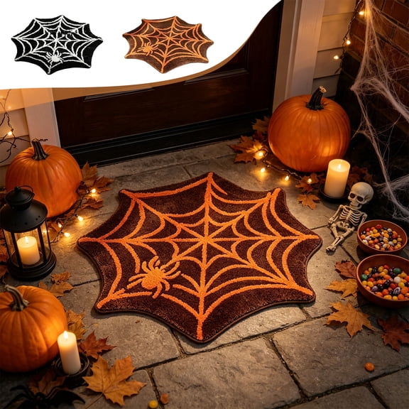 Halloween Doormat Spider Web Floor Mat 23.6x15.7in Secure-Grip Absorbent Crystal Velvet Rug for Bathroom Entryway Indoor Decor by OVFUIZ