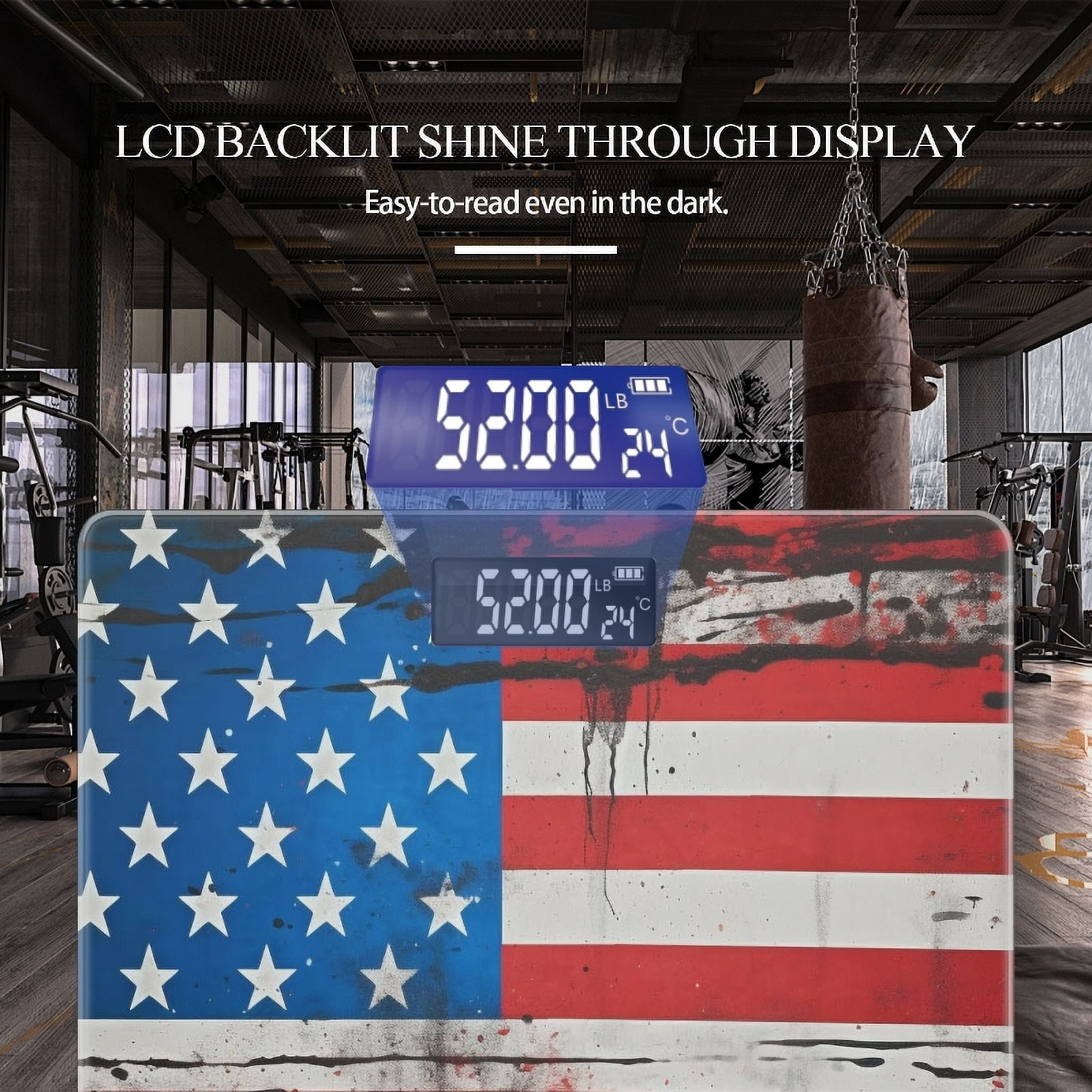 Bathroom Scale, Highly Accurate Digital Body Scale,Precisely Measures Weight up to 400 lbs-American Flag Painted On Grunge Background