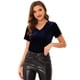 thumbnail image 1 of Camiseta Casual Allegra K Manga Corta Cuello en V Terciopelo Mujer Azul oscuro M, 1 of 4