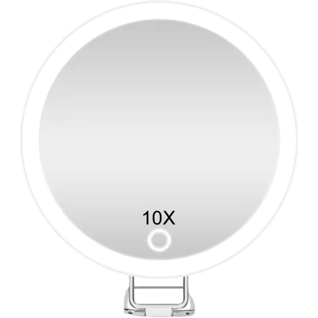 10X Magnifying Makeup Mirror with Lights, 6inch Lighted Handheld Magnification Mirror with Stand & Suction Cups, Large Travel Portable LED Magnifying Mirror (10X)