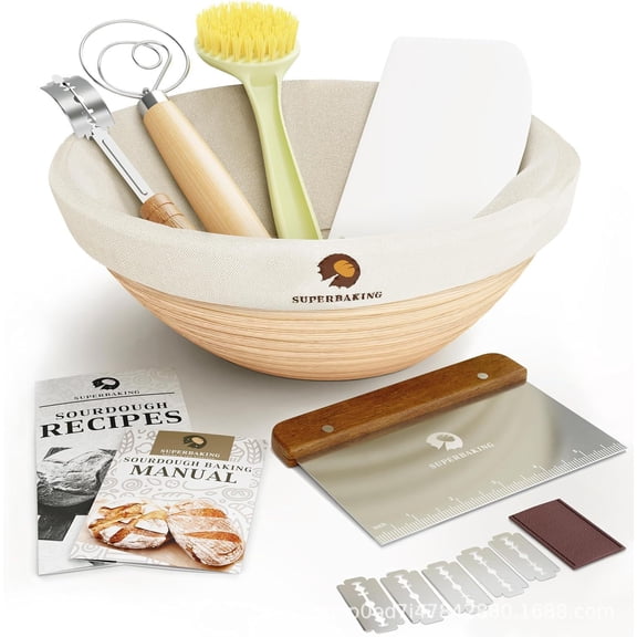 2026 Bread Baking Tools and Supplies Rattan Banneton Fermentation Basket Scraper Dough Kneader Bread Slicer Set