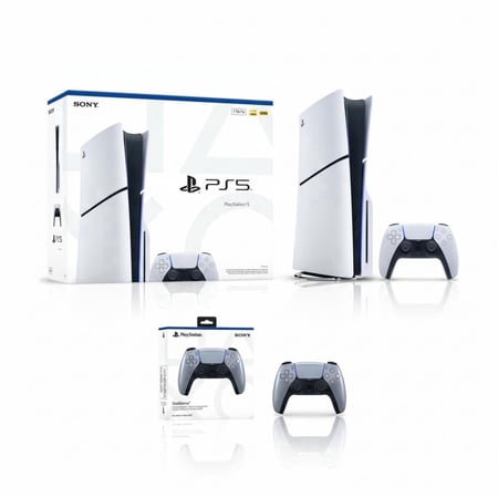 PlayStation 5 Slim Console 1TB + PlayStation 5 DualSense Wireless Controller Sterling Silver - Includes PS5 Console & 2 DualSense Controllers